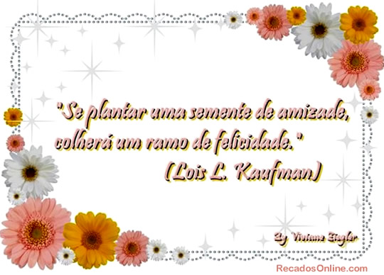 Se plantar uma semente de amizade, colherá um ramo de felicidade...