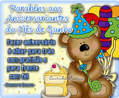Parabéns aos Aniversariantes do Mês de Junho Fazer...