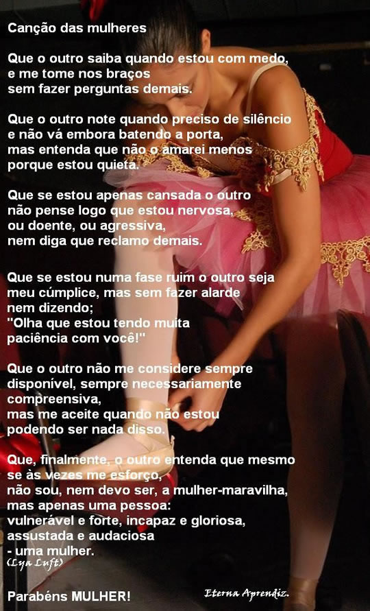Canção das mulheres Que o outro saiba quando estou com medo, e...