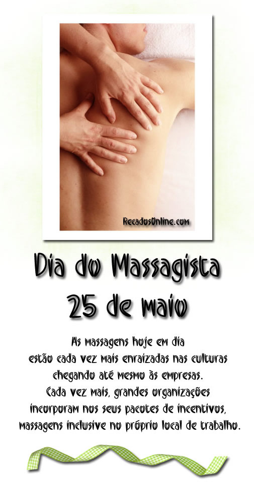 Dia do Massagista - 25 de Maio As massagens hoje em dia estão cada vez...
