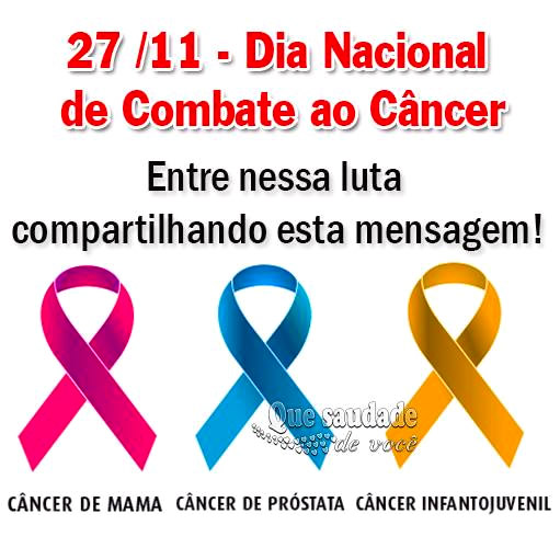 27/11 - Dia Nacional de Combate ao Câncer. Entre nessa luta...