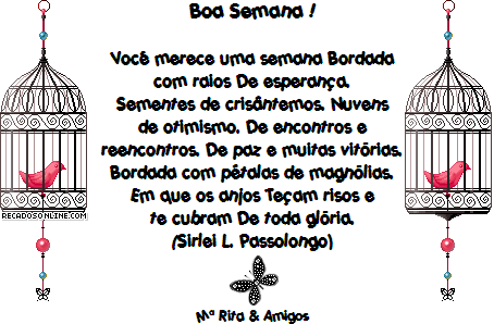 Boa Semana! Você merece uma semana Bordada com raios de...