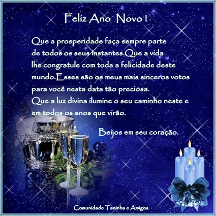 Feliz ano novo! Que a prosperidade faça sempre parte de todos os seus...