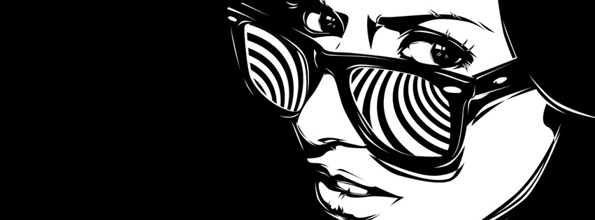 Capa para Facebook com imagem preto e branco de mulher com óculos de sol