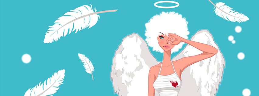 Capa para Facebook com imagem da Chica Loca vestida de anjo com penas voando