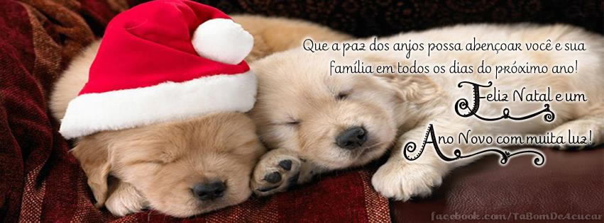 Capa para Facebook de Natal com cachorrinhos. Que a paz dos anjos possa...