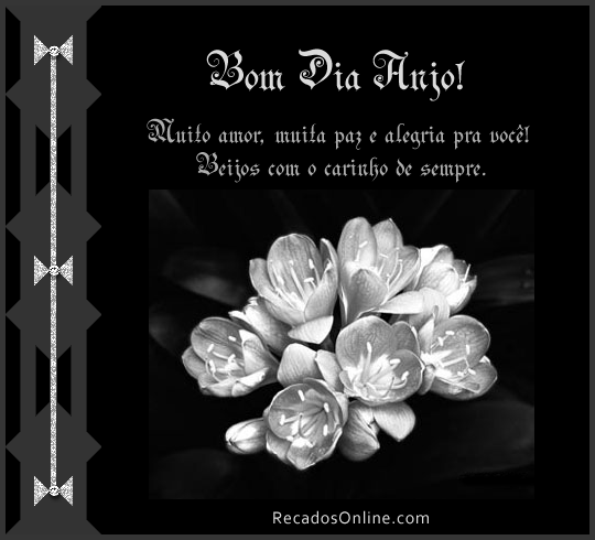 Bom Dia Anjo! Muito amor, muita paz e alegria pra você! Beijos com o...