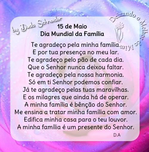 15 de Maio - Dia Mundial da Família Te agradeço pela minha...