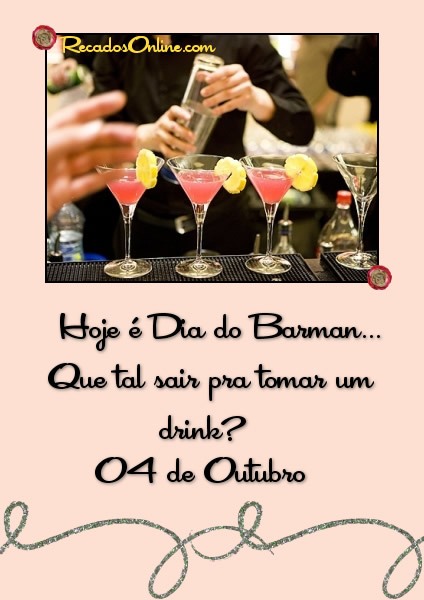 Hoje é Dia do Barman... Que tal sair pra tomar um drink?