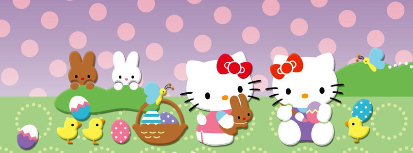 Capa para Facebook de Feliz Páscoa com Hello Kitty e sua irmã...