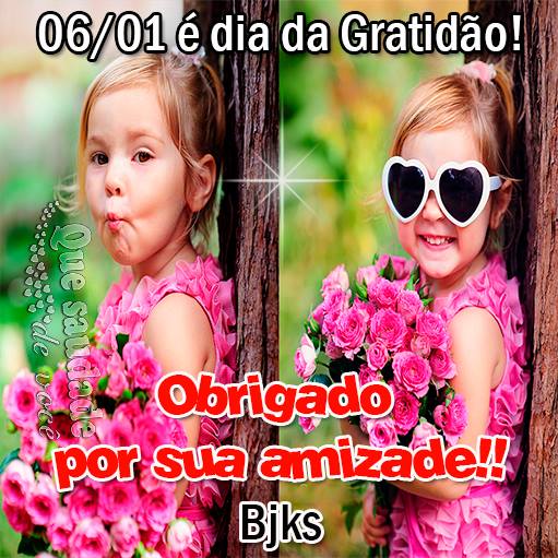 06/01 é Dia da Gratidão! Obrigado por sua amizade!! Bjks